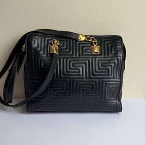 Valentino Orlandi Black Leather Handbag Italian Vintage Long Straps